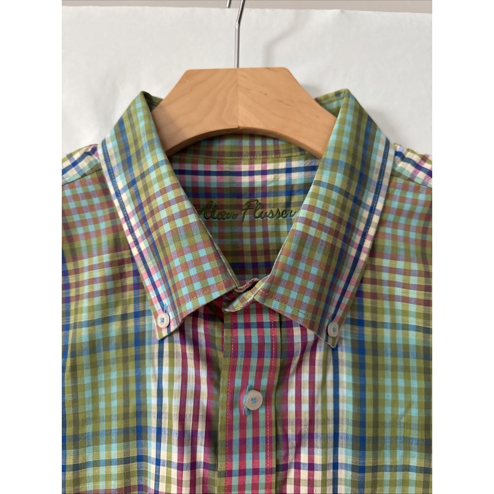 Alan Flusser Men's Shirt 2XL Colorful Plaid Button Up/Down Long Sleeve